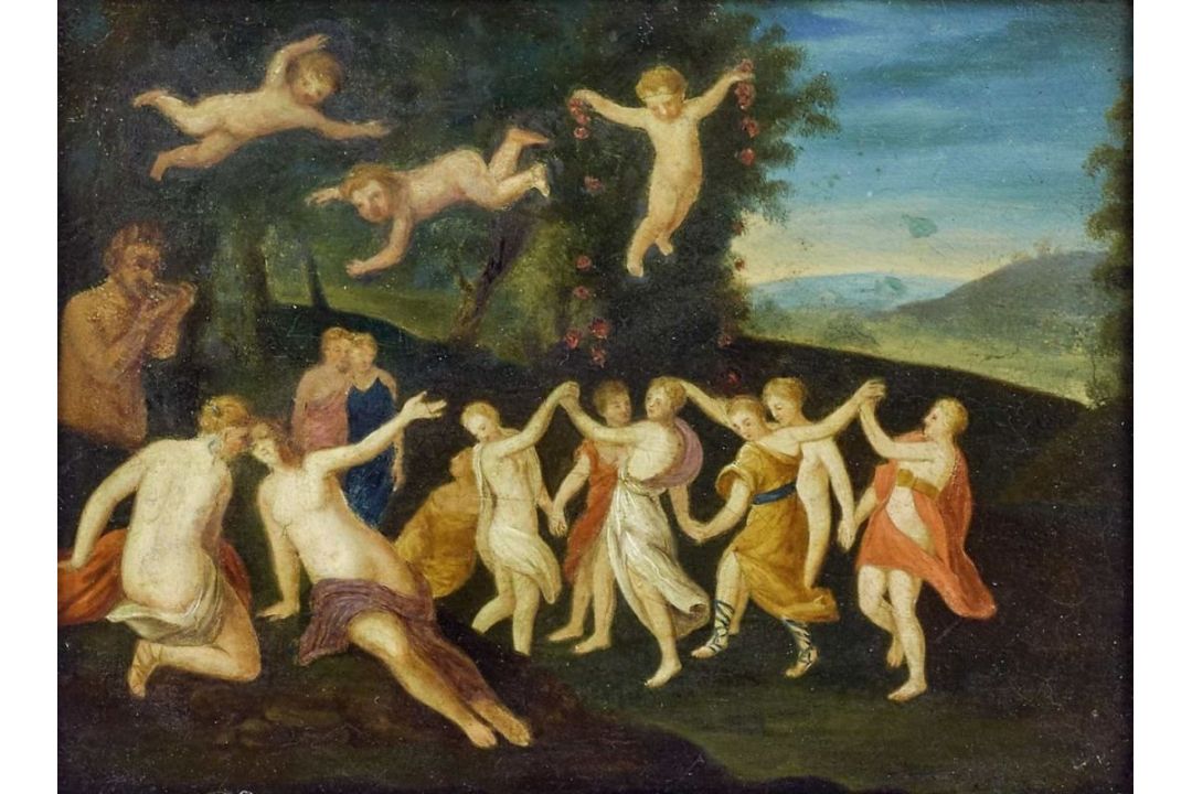 Vertangen, Daniel (Attrib.): Landschaft mit tanzenden Nymphen und Satyrn - Bild 2 aus 2