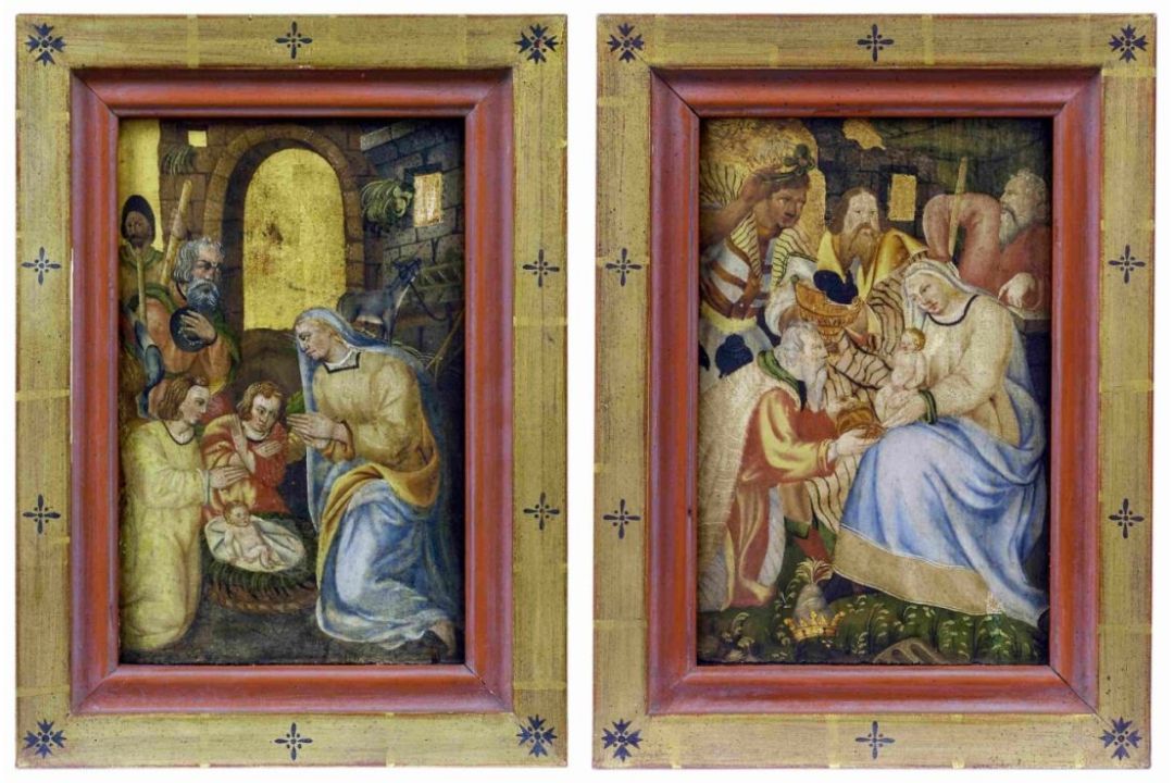 Zwei kleine gotische Tafelbilder mit Anbetungsszenen, Oberitalien, Siena, Anfang des 16. Jh. - Bild 1 aus 3