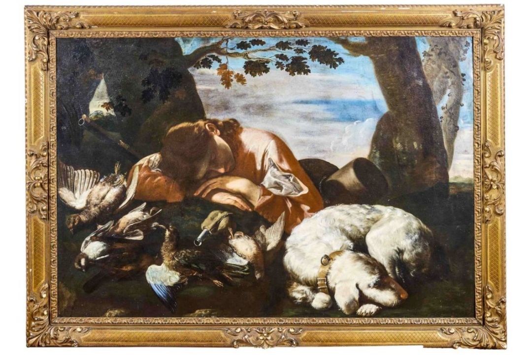 Keilhau, Bernhard, gen. Monsù Bernardo (Attrib.): Jagdstillleben mit ruhendem Jäger - Bild 1 aus 2