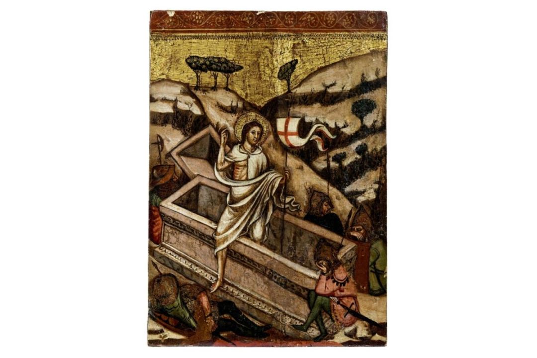 Gotisches Tafelbild mit der Auferstehung Christi, Sienesische Schule, 15. Jh.