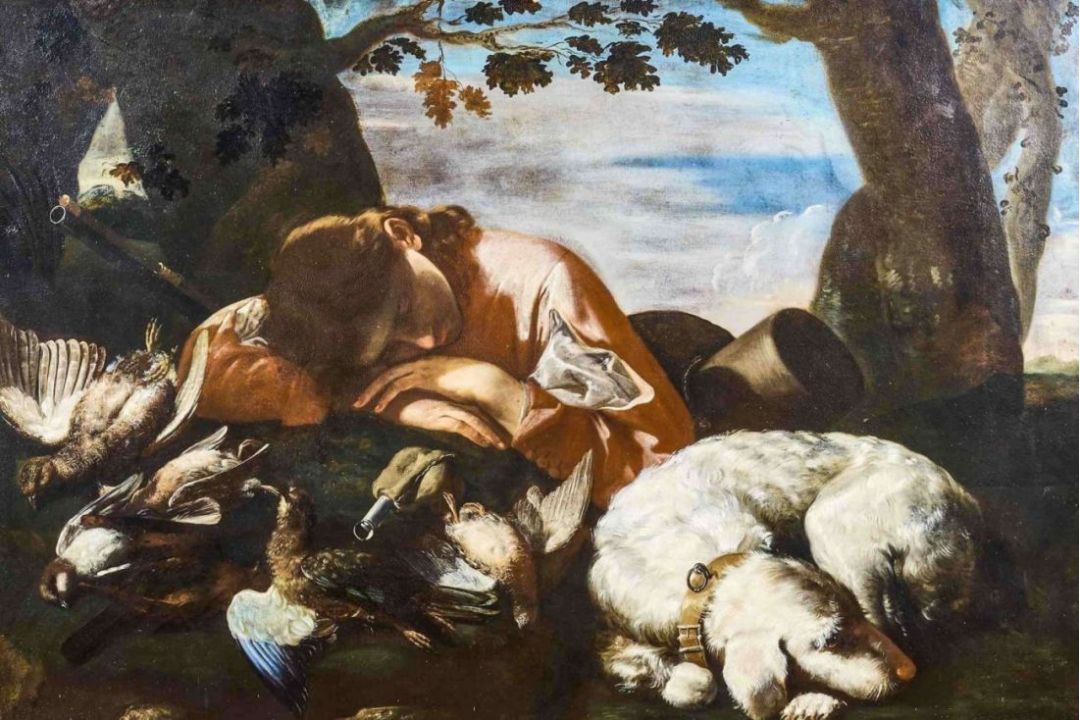 Keilhau, Bernhard, gen. Monsù Bernardo (Attrib.): Jagdstillleben mit ruhendem Jäger - Bild 2 aus 2