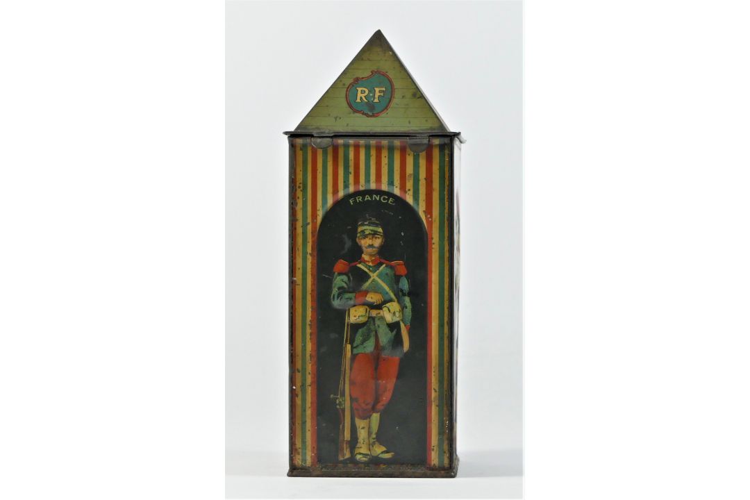 An early 20th century Huntley & Palmer Biscuit Tin, modelled as a sentry box, each face depicting - Image 2 of 6
