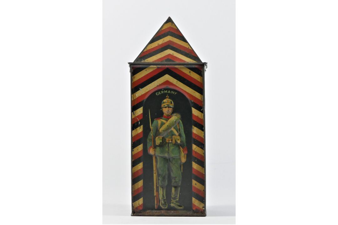 An early 20th century Huntley & Palmer Biscuit Tin, modelled as a sentry box, each face depicting - Image 1 of 6