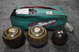 A set of vintage wooden hand turned bowls and jack