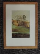 An acrylic painting, Ian Gardiner, Trees in Dentdale. 22 x 15cm, plus frame and glazed