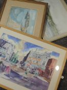 Two mixed media paintings, John Jeward, European coasts, 29 x 39cm and 24 x 34cm, each