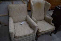 Two easy chairs including Queen Anne style wingback