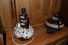 A glazed pottery table lamp and ceiling light of German style, circa 1970