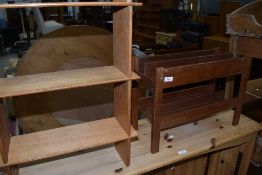 A 1970's teak magazine rack and a wall shelf
