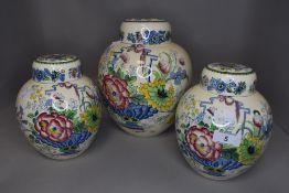 Three Masons 'Strathmore' ginger jars of graded size.