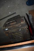 Two wooden boxes one containing lignum vitae crown green bowls