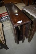 An early 20th Century oak Sutherland stytle table of small proportions, significant damage to veneer