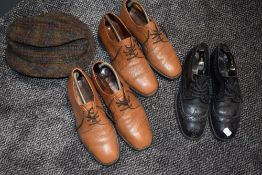 A box of gents vintage shoes, all with shoe trees and a Harris tweed trilby.