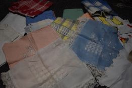 A selection of vintage and antique table linen and similar including finely detailed items, a