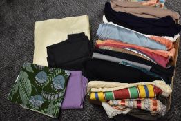 An abundance of mixed vintage fabrics, bright patterned pieces, lining,dress ,upholstery fabrics and