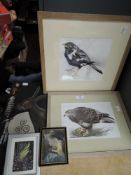 A selection of prints and original art work including Amy Williams blackbird