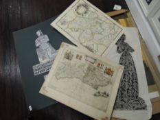 A selection of screen prints including religious and heraldry interest