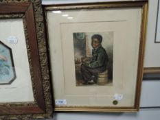 An ornate carved wood gilt and gesso picture frame and similar print