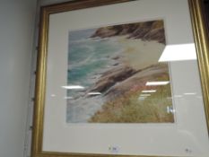 A print after Steven Mcloughlin watching the waves indistinctly signed 33 x 33cm plus frame and