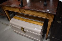 A 20th century golden oak frame French side table/wash stand having rouge marble top and frieze