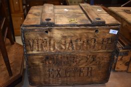 A traditional wine 'vino' up-cycled box labelled Exeter