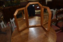A modern pine triptych dressing table mirror