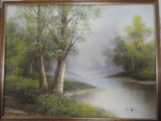 Am oil painting on board, G Whitman, autumnal lake and mountain landscape, signed, 50 x 60cm, plus