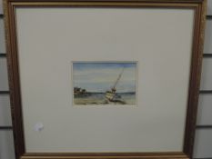 A watercolour, low tide, indistinctly signed, 12 x 16cm, plus frame and glazed