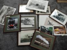A collection of Thirteen Railway related photographs and prints, including Ulverston Station, framed