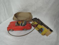A Distler Western Germany tin plate remote control Electromatic 7500 Porsche Car in red with grey