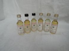 Six miniature Master Of Malt Cask Strength Whisky, Pittyvaich 1976 x2 53.3%, Old Pulteney 1974 x2