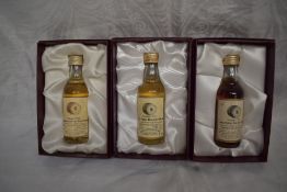 Three limited edition Signatory Vintage Miniature Scotch Whisky in card display boxes, 1966 Glen