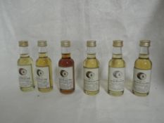 Six Signatory Islay Single Malt Whisky Miniatures, Caol Ila 20 year old distilled 1974 bottled