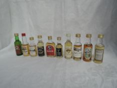 Ten Single Malt Whisky Miniatures, Glenforres Glenlivet 12 year old 43% vol, Inchgower 12 year old