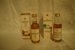 Two Macallan 10 Year Old Single Highland Malt Scotch Whisky Miniatures, 1990's and early 2000's both