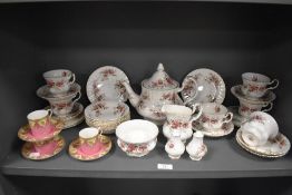 A part tea service by Royal Albert in the Lavender Rose design and three Royal Worcester coffee