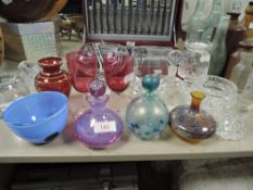 A collection of mixed vintage and modern glass including Caithness.
