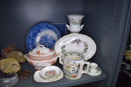 A selection of ceramics including tin glazed bowl, Royal Worcester tureen and Aynsley vase