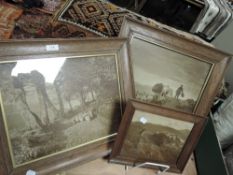 Three local interest sepia tone photographic prints in original oak frames