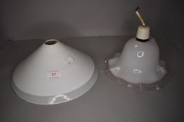 Three vintage light shades in milk glass