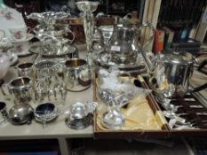 A collection of fine plated ware including cutlery, cruet, serving tureen, bon bon dishes and more.