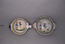 Two porringer bowls in French delft by Henriot Quimper