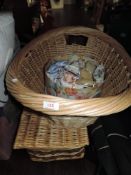 Two wicker baskets and a selection of lavender hearts