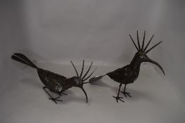 A pair of metal bird sculptures by Birdwoods Zimbabwe