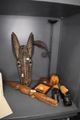 A selection of tribal treen figures and similar including crocodile and hippo
