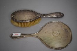 A dressing table brush and mirror both HM silver