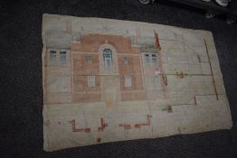 An architectural draft for Risedale secondary school for girls on fabric cloth
