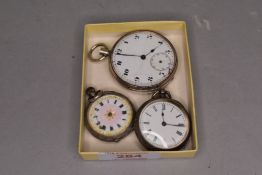Three vintage silver pocket watches including key wound, having engine turned and engraved cases
