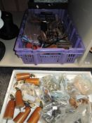 A mixed lot of hardware including castors, door knobs, tools and more.