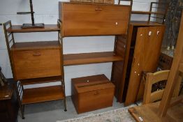 A 1960's design teak and metal frame Staples Ladderax modular wall unit, 3 bay, overall w 220cm